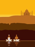 Couple Meditating in front of the Taj Mahal