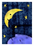 Crescent moon and sleeping man