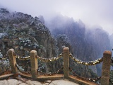 Railing at viewpoint in the Yellow Mountains in China