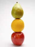 Stack of three fruits in a row