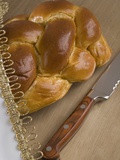 Closeup of a loaf of challah bread