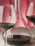 Red wine glasses and decanter