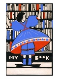 Illustration of girl selecting book