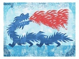 Blue dragon spitting fire