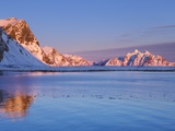 Coastal mountains in the Lofoten Islands in new snow