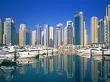 Skyline and boats on Dubai Marina
