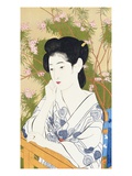 A Bust Portrait of a Young Woman Leaning on a Balcony