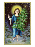 A Merry Christmas to You with an Angel Holding a Christmas Tree
