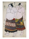 Full-Length Portraits of Wrestlers from the Eastern Group  Uzugafuchi on the Right and Onogawa on t