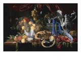 A Still Life with a Pie Pewter Plate  a Lemon  a Silver Spoon  Crayfish and Shrimp