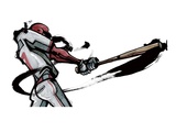 Baseball player swinging bat  side view