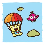 Teddy bear using a parachute