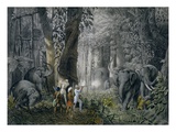 Lithograph of an Elephant Hunt After Graf Andrasy