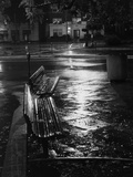 Park Benches on Rainy Night