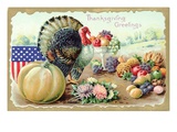 Thanksgiving Greetings with a Turkey and Fruit