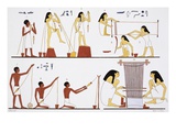 Illustration of Egyptian Frescoes of Spinning Thread and Weaving by Frederic Cailliaud