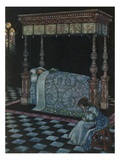 Illustration Depicting Sleeping Beauty and Her Attendant Asleep by W Heath Robinson