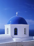 Detail of Whitewashed Church With Blue Dome