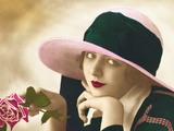 Postcard of a Flapper Holding a Rose
