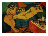 Two Nudes on a Blue Sofa