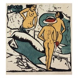 Women Bathing Between White Rocks
