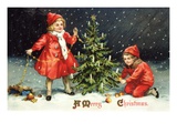 A Merry Christmas with Two Children Decorating Tree
