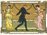 19th-Century Illustration of a Man Dancing Between Two Women