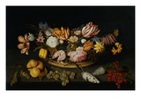Still Life of Tulips  Roses  Fruit  and Shells by Joannes Busschaert