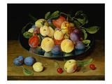 Plums and Peaches on a Pewter Plate by Jacob van Hulsdonck