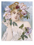 Poster of Young Woman with Flowers in Hair by Gaston-Gerard