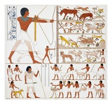Illustration of Egyptian Frescoes of Hunting Scenes by Frederic Cailliaud