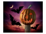Scary Pumpkin and Bats