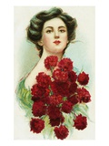 Postcard of Woman with Red Carnations