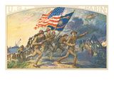 US Marines Advancing with Flags