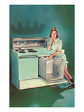 Lady with Tiara and Electric Stove  Retro