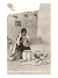 Acoma Pueblo Indian Woman Decorating Pottery
