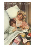 Happy Mothers Day  Mother and Child Eating in Bed