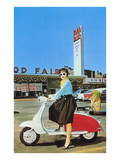 Woman on Scooter  Retro