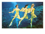 Three Green Mermaids  Retro