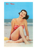 Hi There  Girl on Beach  Retro