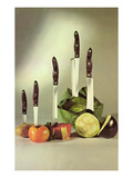 Knives Stuck in Vegetables  Retro