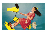 Girl on Abstract Rocking Horse  Retro