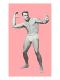 Man Pretending to Pass Football  Pink Background
