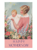 Happy Mothers Day  Mother in Garden with Baby