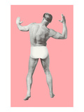 Man Pretending to Pass Football  Pink Background