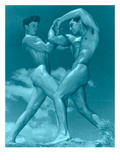 Two Wrestling Muscle Men in Blue Tint