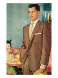 Young Man in Suit at Restaurant  Retro