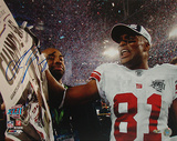 Amani Toomer SB XLII Celebration with Newspaper