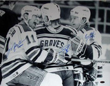 Adam Graves  Brian Leetch & Mark Messier Triple Signed Celebration w/ "Captain" Insc By Messier