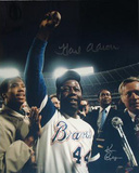 Hank Aaron One Arm Up w/ Ball in Hand Color Signed by Photographer Ken Regan